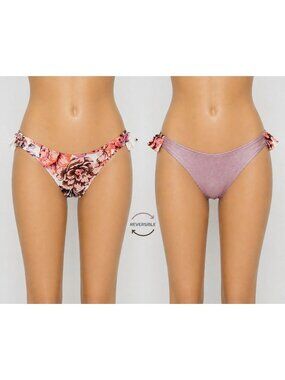 Maaji Floral Print Reversible Bikini Bottom With Ruffle Details - Size M